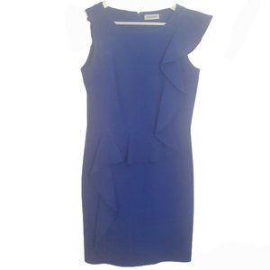 Calvin Klein Royal Blue Sheath Ruffles Midi Dress